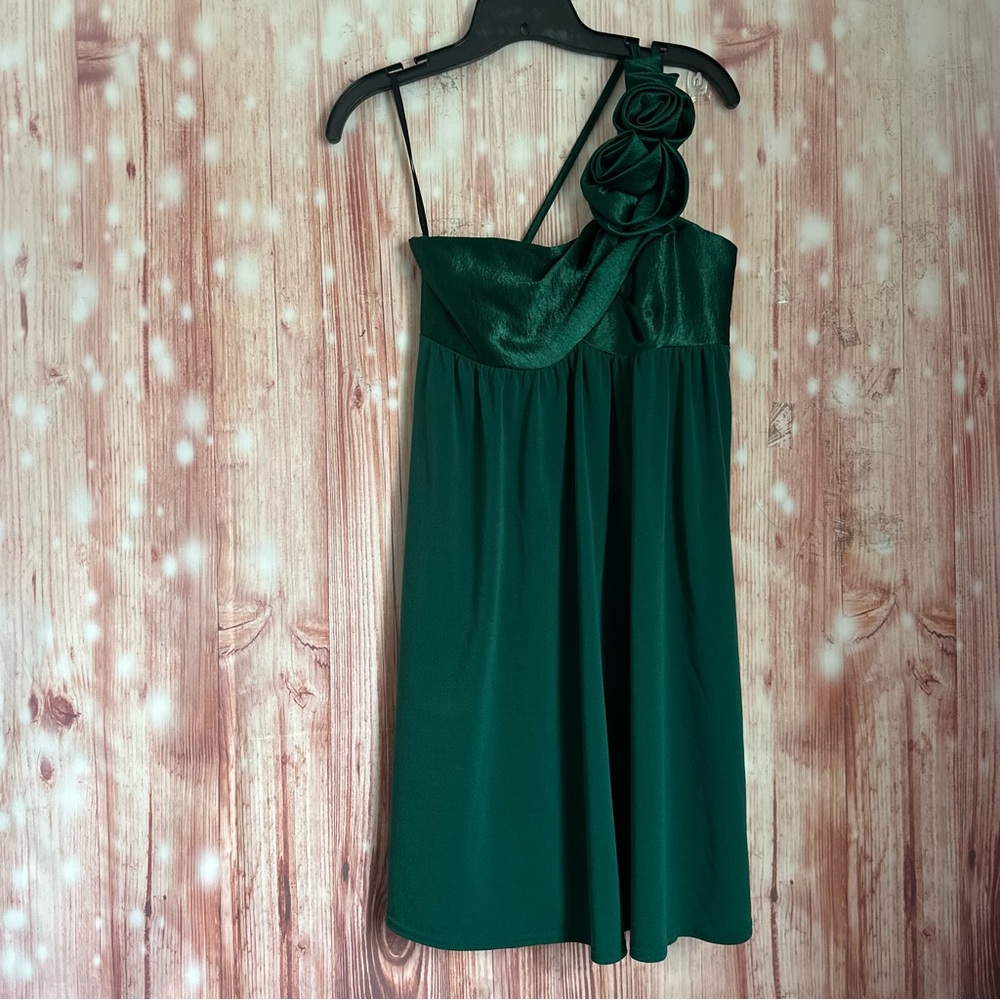 Jessica McClintock Vintage 90’s Emerald Green Flower Babydoll Mini Dress Size 2